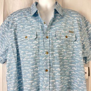 Eddie Bauer Fish Pale Sky XXL Fishing Button Shirt 2XL Mens